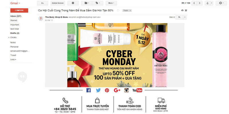 email marketing của nhãn hàng The Body Shop trong chiến lược thu hút kinh doanh tại cửa hàng