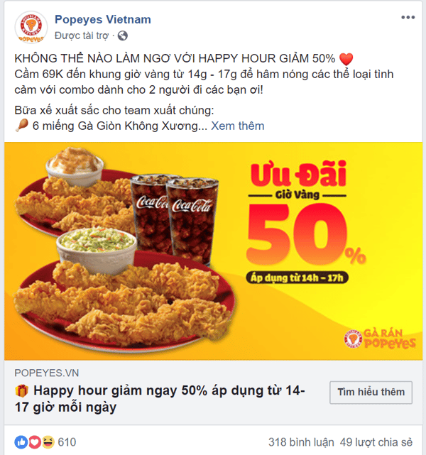 nhà hàng chạy quảng cáo trên Facebook
